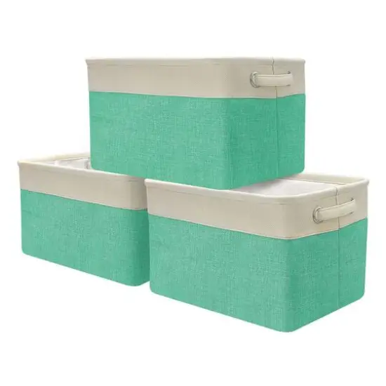 Sorbus 15" Cream Trimmed Twill Collapsible Storage Basket Set Green {1}