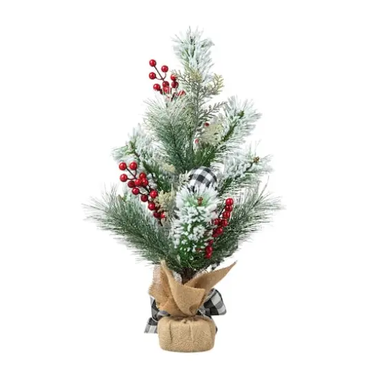 Glitzhome&reg; 21" Flocked Pine & Berries Table Tree {7}
