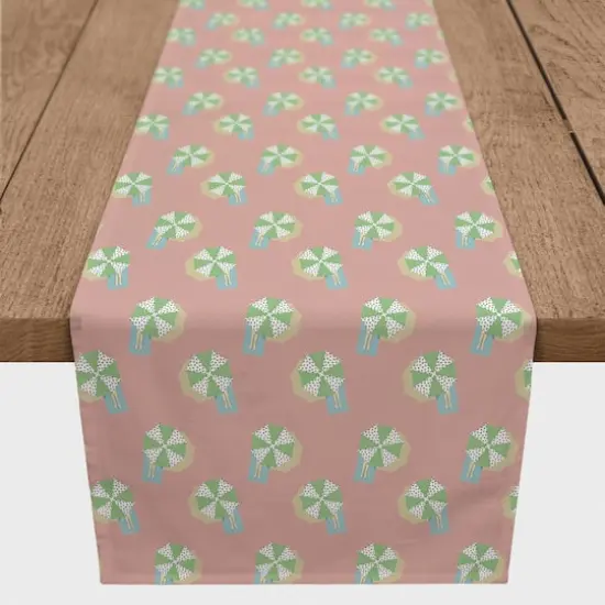 90" Umbrella Pattern Cotton Twill Runner Pink/Green {1}