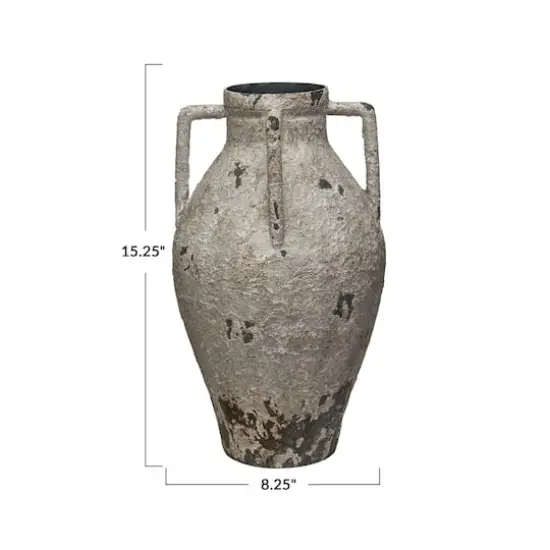 Hello Honey&reg; 15.25" White Decorative Metal Urn with Handles & Heavily Distressed Finish {5}