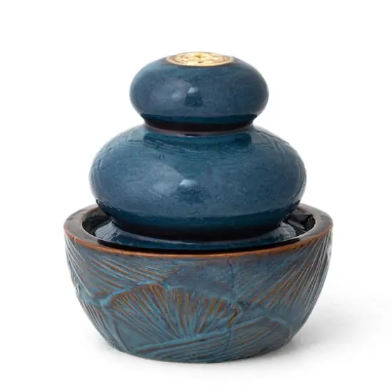 Glitzhome&reg; 8.75" LED Turquoise Leaf Textured Ceramic Tabletop Fountain {1}