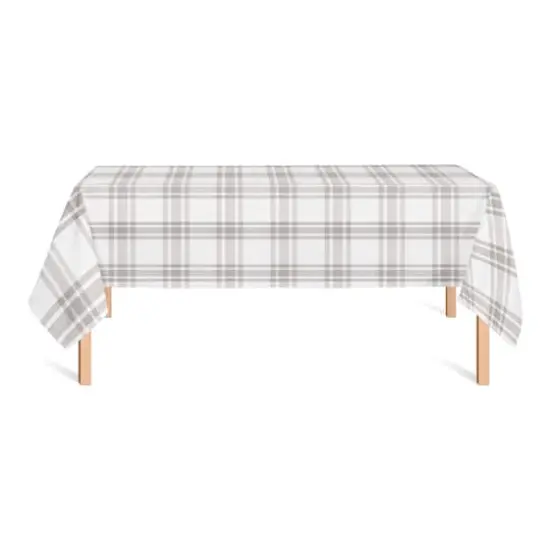 8.5ft. Cream & Gray Plaid Tablecloth {3}