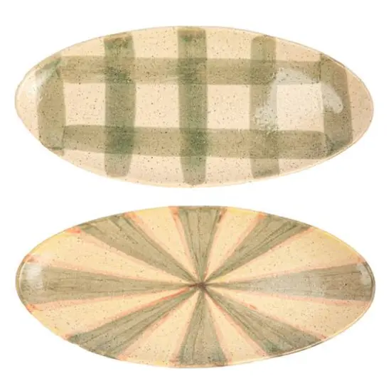 Hello Honey® 16.5" Pink & Green Terra Cotta Oval Plate Set {1}