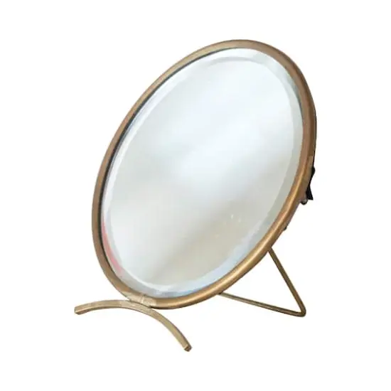 Hello Honey&reg; 5.5" Gold Brass Round Mirror On Stand in Antique Finish {1}