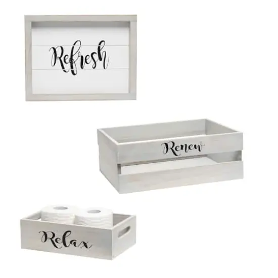 Elegant Designs Large Gray Wash Towel Holder, Frame & Toilet Paper Holder Set {1}