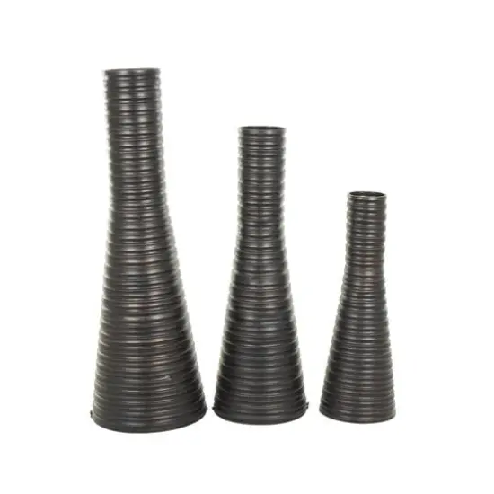 Bronze Ribbed Tall Cone Floor Vase with Horizontal Grooves Set {8}