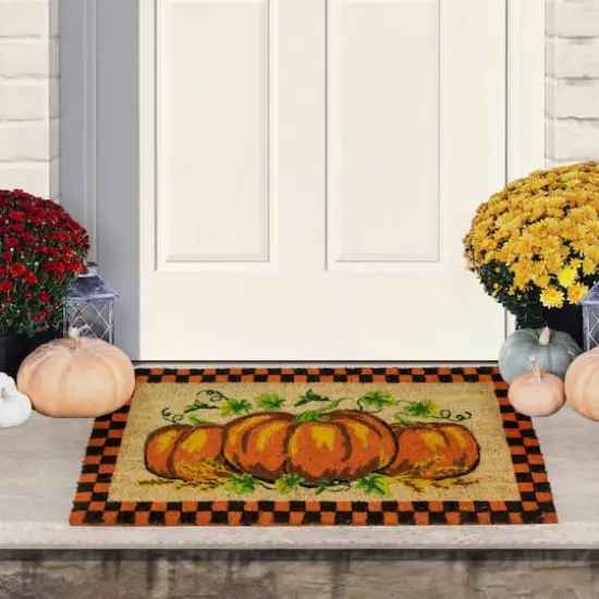 Orange & Black Checkered Fall Harvest Pumpkin Doormat {3}