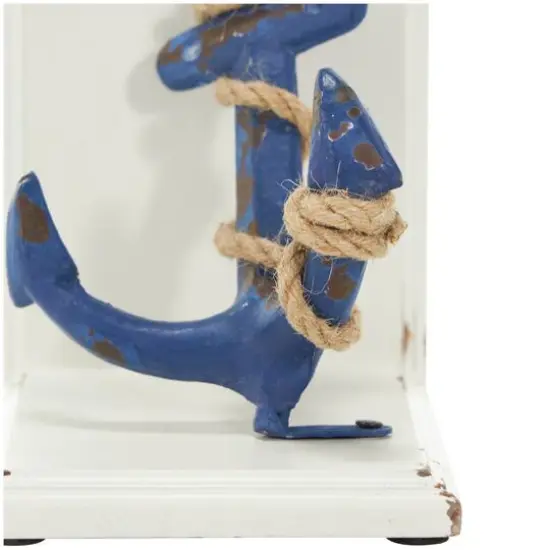 8" Blue Wood Anchor Distressed Bookends with Rope Accents & White Wood Stands Set {8}