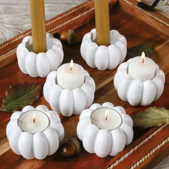 Kate Aspen White Pumpkin 2-in-1 Tealight Candlestick Holder Set, 6ct. {1}