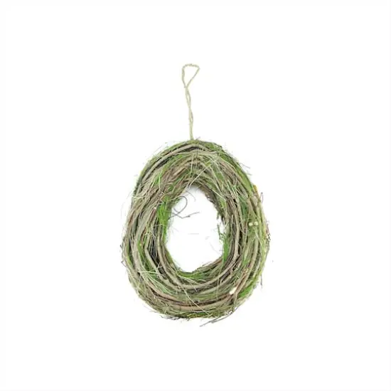 11" Brown Grapevine Twig & Green Moss Egg Shaped Spring Wreath {1}