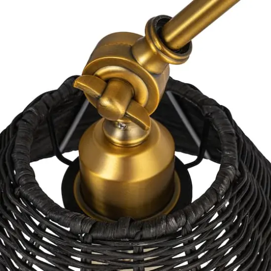Hello Honey&reg; 28.9" Adjustable Antique Brass Finish Wall Sconce with Black Rattan Shade {10}