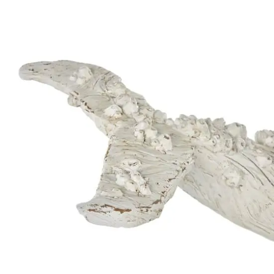32" Cream Polystone Whale Sculpture with Brown Distressing & Black Metal Stand {6}