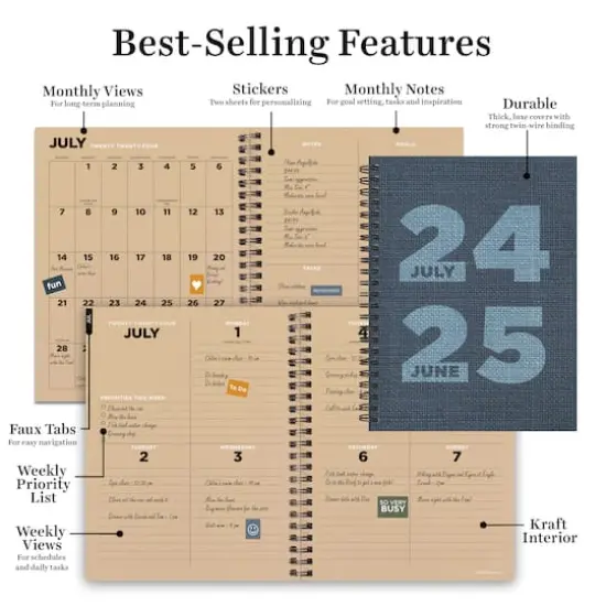 TF Publishing 2024-2025 Medium Denim Spiral Weekly Monthly Planner {3}