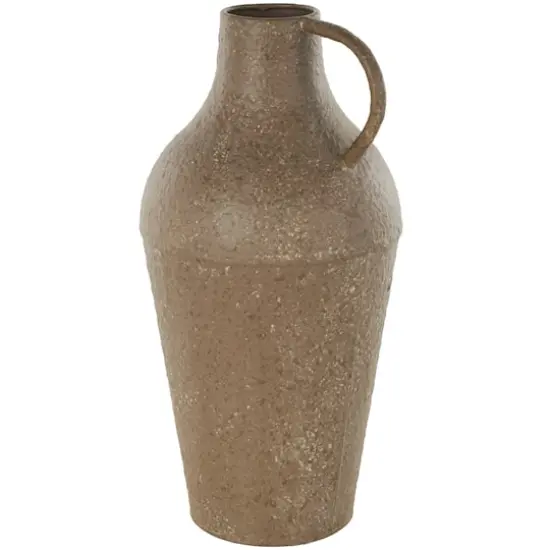 15.75" Brown Metal Antique Inspired Vase with Handle {1}