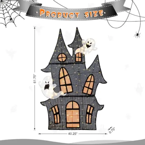 Glitzhome&reg; 61.75"H Lighted Halloween 2D Haunted House Outdoor Decor {9}