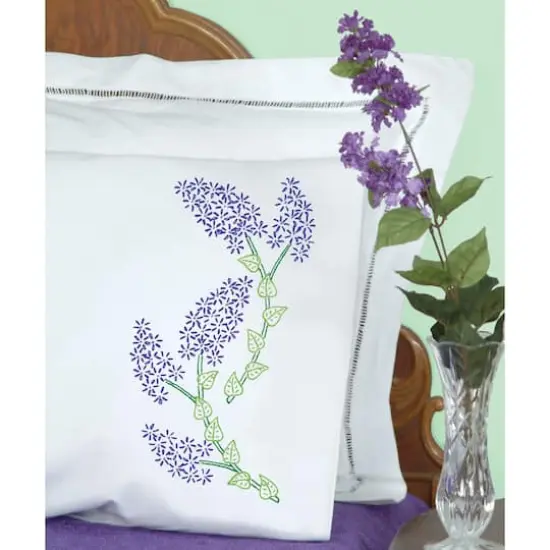 Jack Dempsey Lilacs Perle Edge Stamped For Embroidery Pillowcase Set {4}
