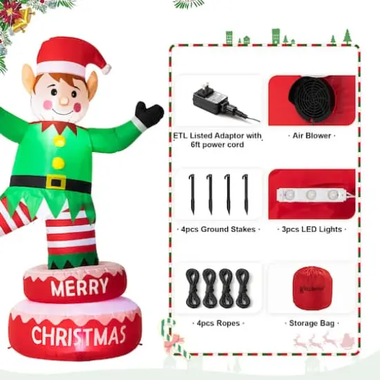 Glitzhome&reg; 6ft. Light-Up Inflatable Rotating Elf D&eacute;cor {8}