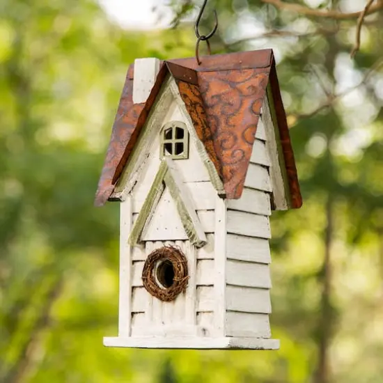 Glitzhome&reg; 12" Washed White Distressed Cottage Birdhouse {3}