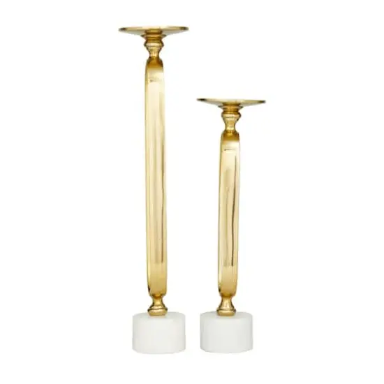 Gold Aluminum Modern Candle Holder Set, 15'' & 19'' {3}