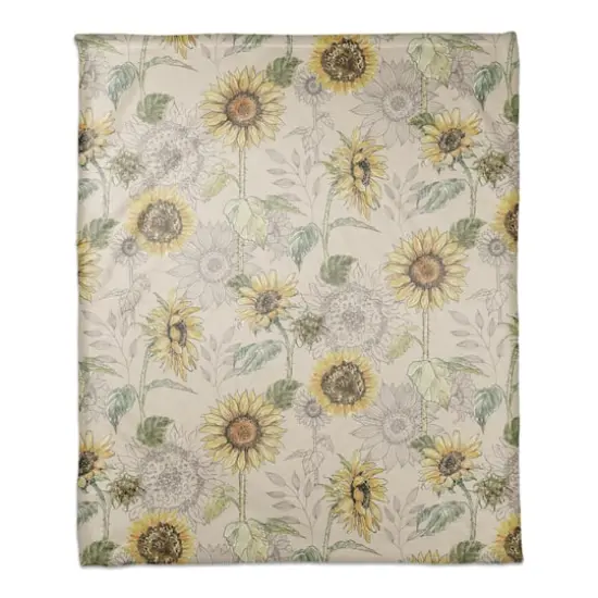 Sunflower Pattern Coral Fleece Blanket Cream {1}