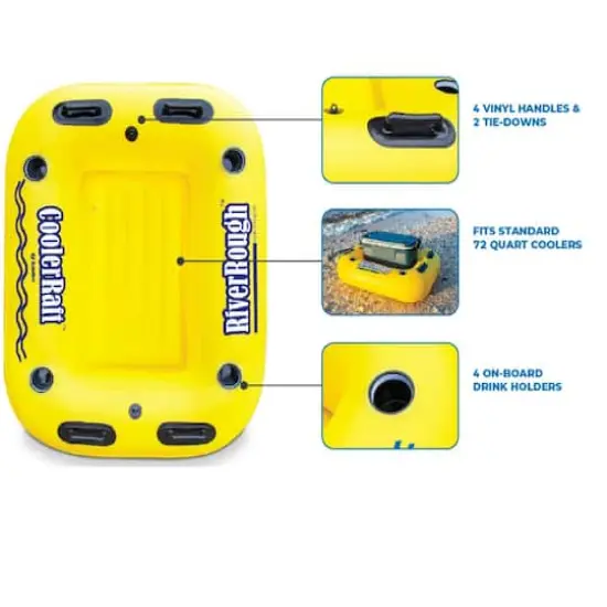 55" Inflatable Yellow & Black Swimming Pool Cooler Raft Float {4}