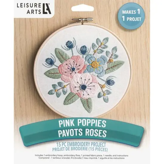Leisure Arts&reg; 6" Pink Poppies Embroidery Kit {1}