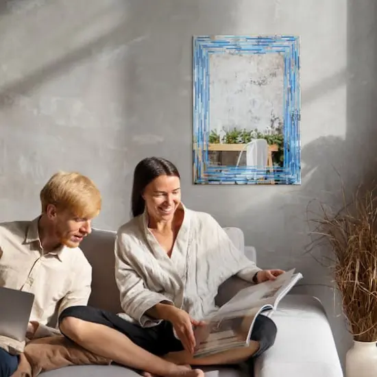 Head West Frameless Reeded Aqua/Blue2 Tiled Printed Wall Mirror - 23" x 30" {9}