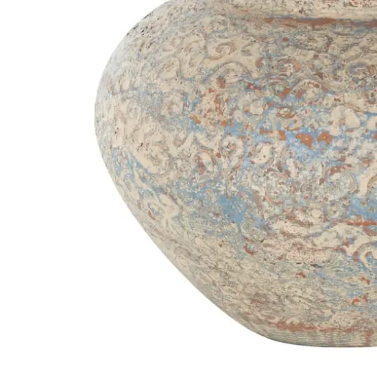 Beige, Blue & Copper Antique Ceramic Scroll Handmade Decorative Vase {4}