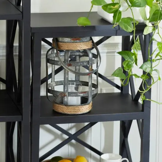 12" Gray Iron Industrial Candle Holder Lantern {9}