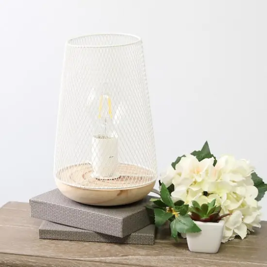 Simple Designs 9" Wired Mesh Uplight Table Lamp White/Natural {5}
