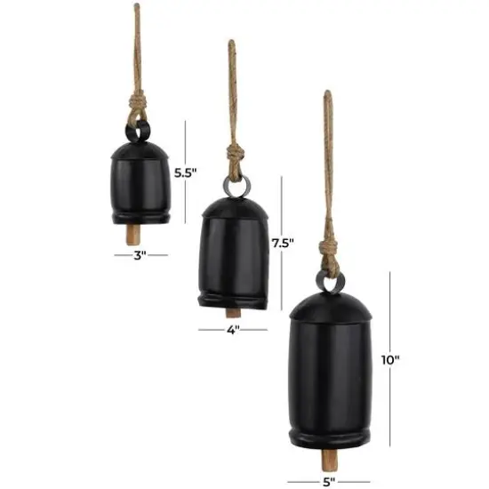 Black Metal Bohemian Decorative Cow Bell, Set of 3" 13", 8", 7" {7}
