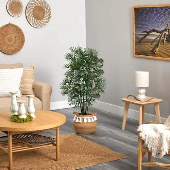 4ft. Parlor Palm Artificial Tree in Boho Chic Handmade Natural Cotton Woven Planter with Tassels {5}