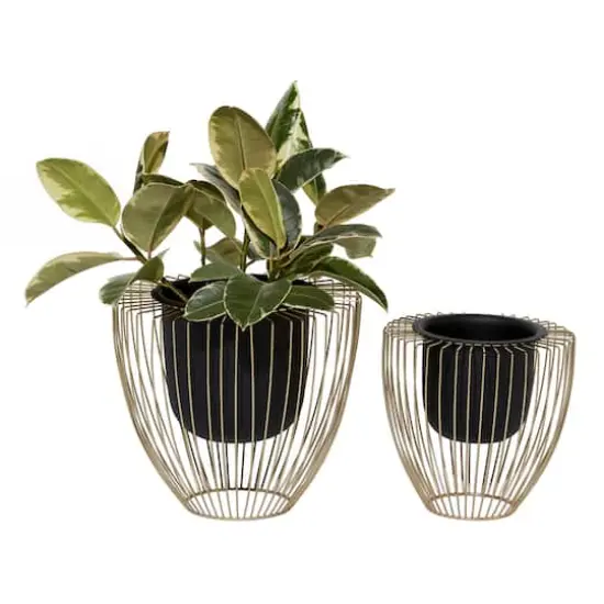 Black & Gold Metal Contemporary Planter Set {1}