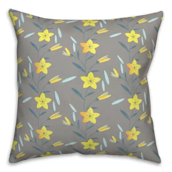 Linear Floral Print Throw Pillow Gray {1}