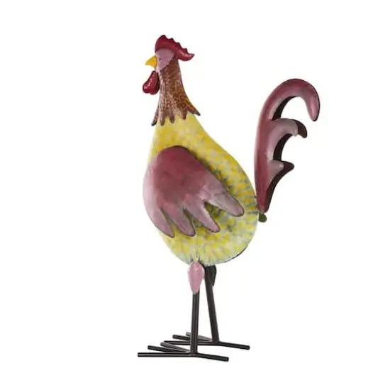 27.75" Red, Yellow & Black Textured Metal Rooster Garden Sculpture {8}