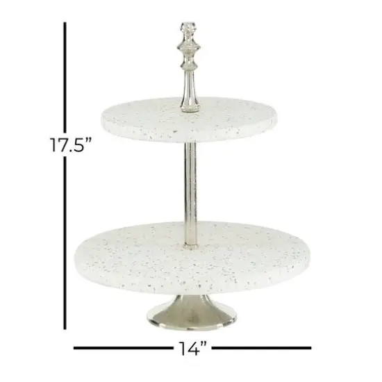 White Stoneware & Aluminum 2 Tier Tray Stand {6}