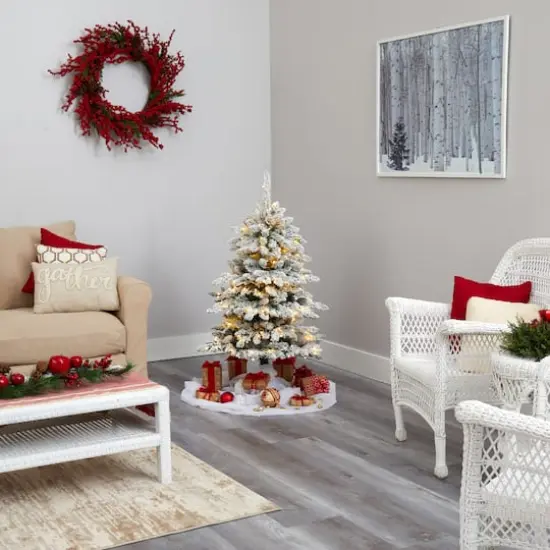 4ft. Pre-Lit Flocked Livingston Fir Pinecones Artificial Christmas Tree with Clear Warm LED Lights {7}