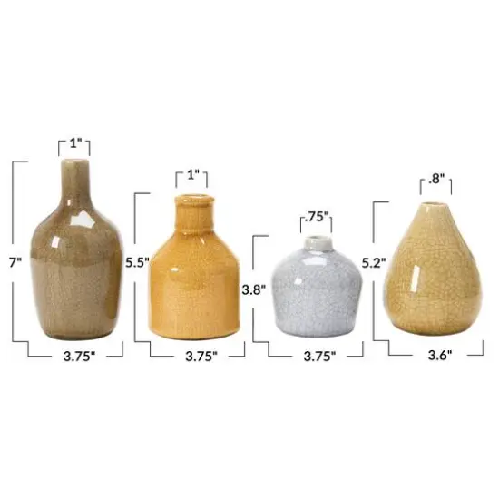 Hello Honey&reg; Stoneware Crackle Glaze Bud Vase Set Mustard Tone {6}