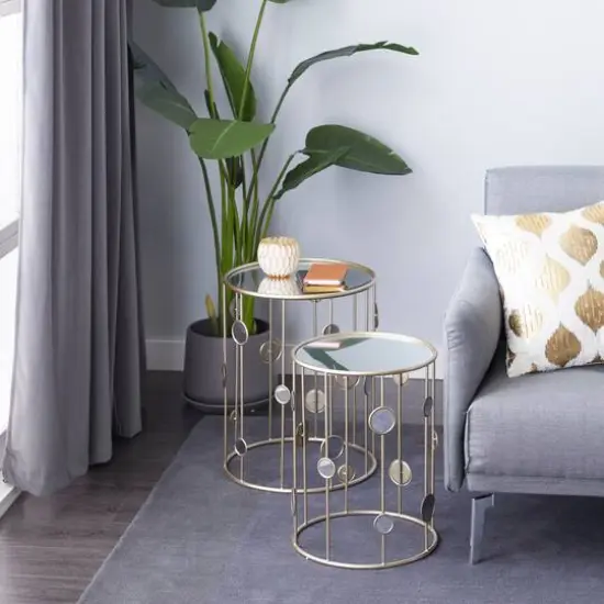 Glass & Gold Metal Contemporary Accent Table Set {7}
