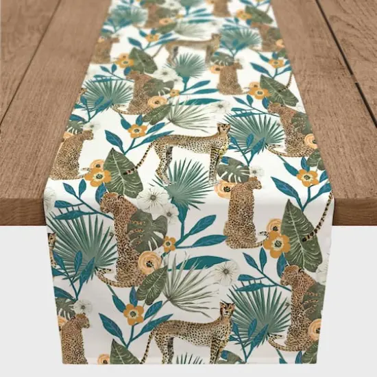 90" Tropical Cheetah Cotton Twill Runner White {1}