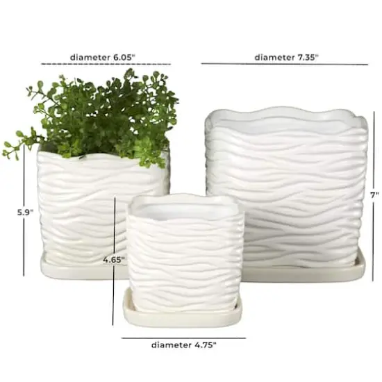 White Wavy Ribbed Ceramic Planter Set {8}