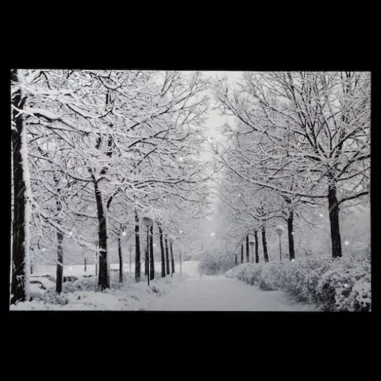 Fiber Optic Lighted Snowfall Winter Lane Christmas Canvas Wall Art {5}