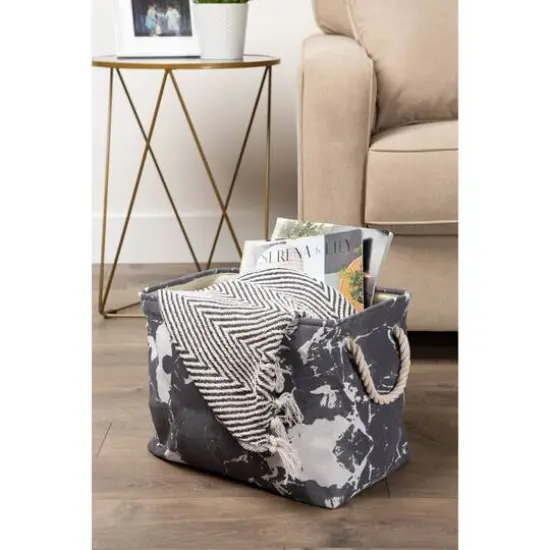 DII&reg; Large Rectangle Marble Black Polyester Bin {6}