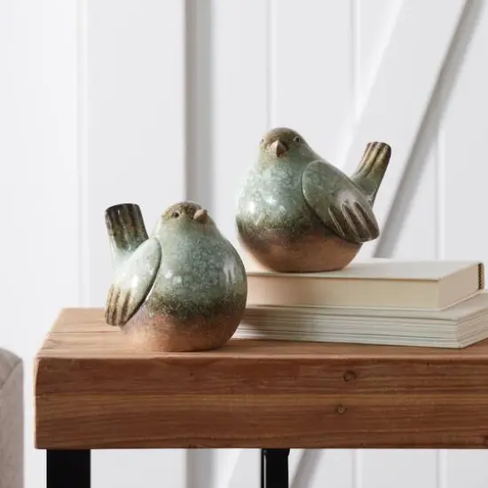 Ceramic Bird Figurines with Unglazed Accents Set {3}