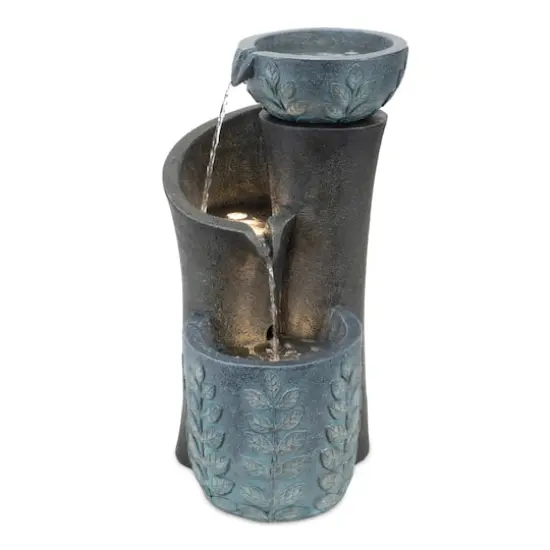 19.5" Blue Gray Cascading Leaf Bowl Fountain {1}