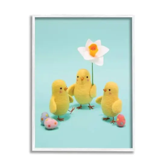 Stupell Industries Spring Chicks Floral Easter Eggs Framed Giclee Art White {1}