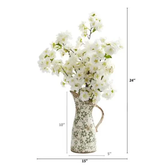 24" Cherry Blossom Artificial Arrangement in Floral Pitcher {3}