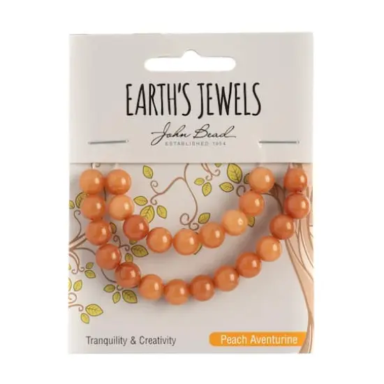 John Bead Earth's Jewels Natural Stone Round Beads, 8mm Peach Aventurine {3}