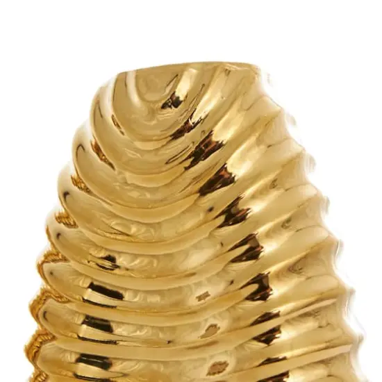Gold Ceramic Dimensional Ribbed Vase Set {5}