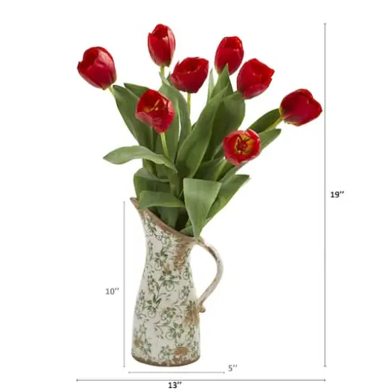 19" Tulip Arrangement in Floral Pitcher Red {3}